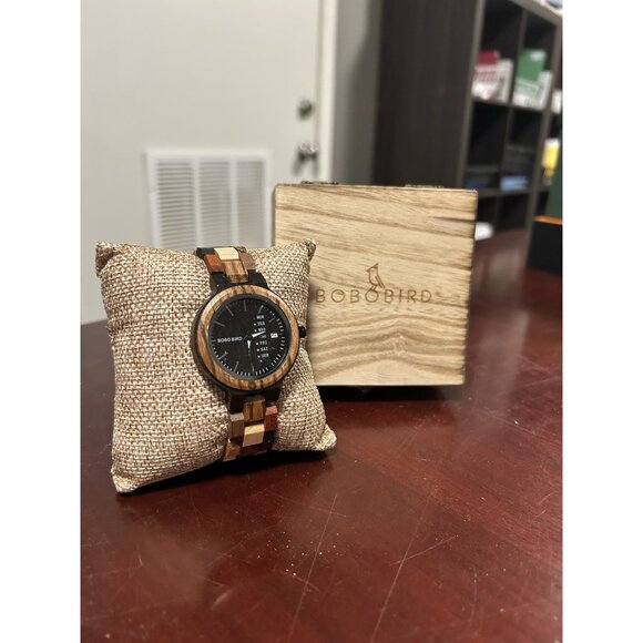 BOBO BIRD Men's Wooden Watch Analog Quartz with Week Display Wood Box & Tools - Picture 1 of 1